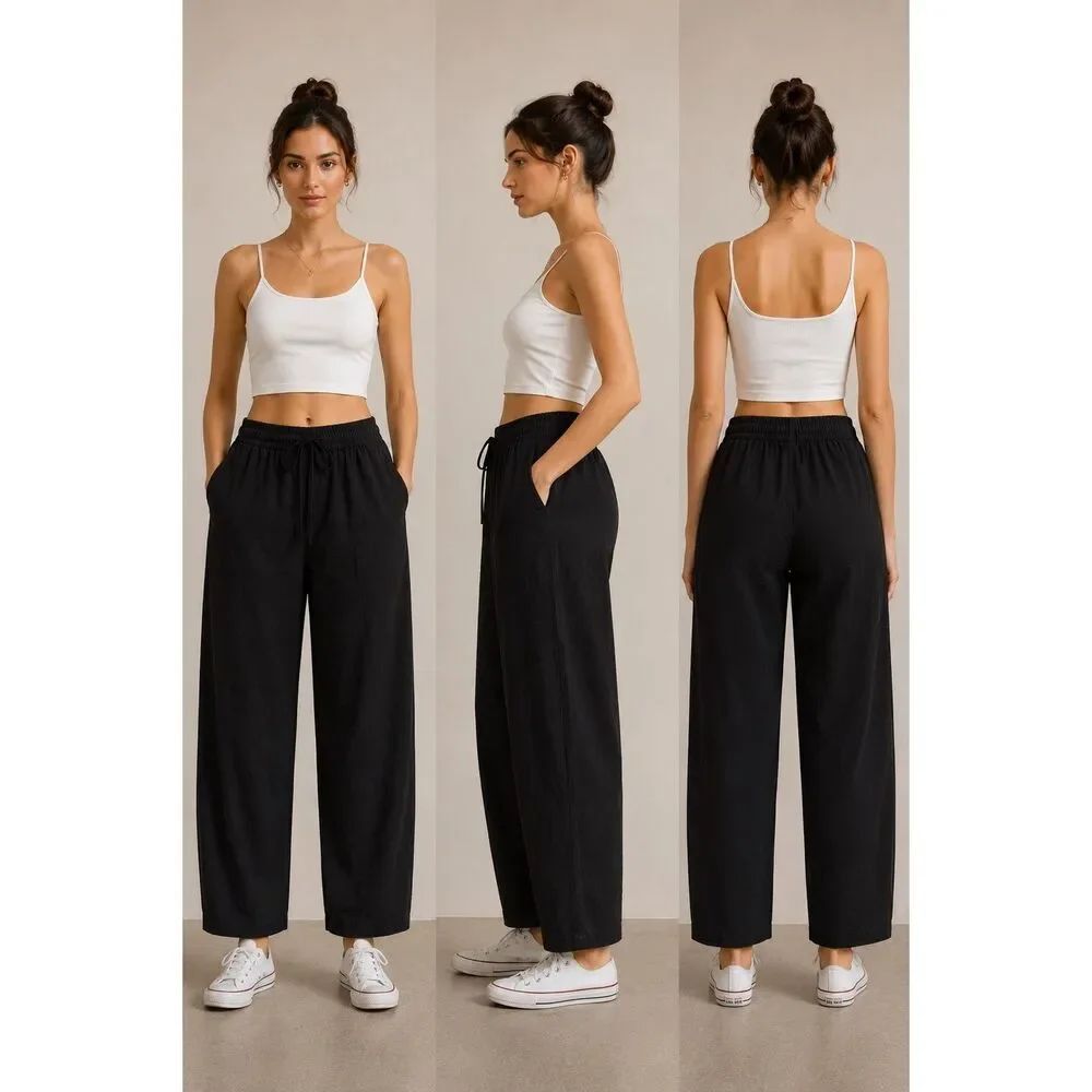 Mango Black Baggy Tapered Pants Women’s Size XS Elastic Waist Cotton Blend